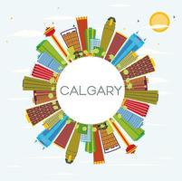 Calgary Skyline with Color Buildings, Blue Sky and Copy Space. vector