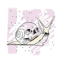 Mystical snail with a skull, contour drawing, graphics, strokes, dotwork vector