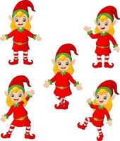 Cartoon Christmas elves in different poses and actions vector