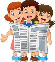 niños de dibujos animados leyendo un periódico vector