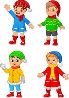 niño pequeño de dibujos animados con ropa de invierno vector