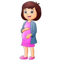 Smiling cute pregnant woman caressing her belly vector