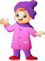 Cute little girl in winter clothes vector