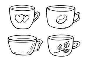 linda taza de té y café ilustración. imágenes prediseñadas de taza simple. acogedor conjunto de garabatos para el hogar vector