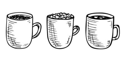 Cute cup of tea and coffee illustration. Simple mug clipart. Cozy home doodle set vector