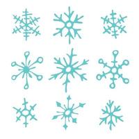 Set of cute hand drawn snowflakes. Christmas and New Year doodle clipart vector