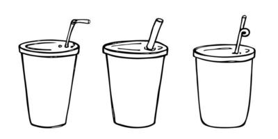 Cute cup of water, milkshake, juice or soda. Drink illustration. Simple cocktail clipart set vector