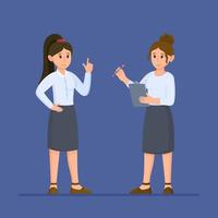 Minimal flat vector illustration of business women.  Banner on blue background. Business characters.