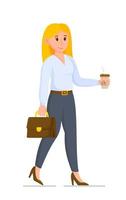 Vector illustration of a business woman. Business girl going to work.