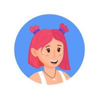 Vector illustration of an adult girl. Photo of a girl with pink hair. Girl blogger on a blue background.