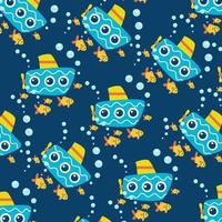 Seamless pattern with submarine and fish perfect for wrapping paper