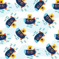 Seamless pattern with submarine and fish perfect for wrapping paper vector