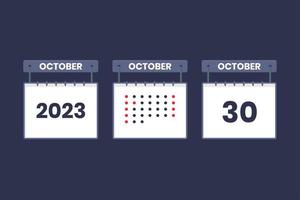 2023 calendar design October 30 icon. 30th October calendar schedule, appointment, important date concept. vector