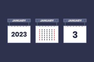 2023 calendar design January 3 icon. 3rd January calendar schedule, appointment, important date concept. vector