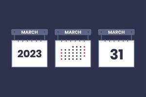 2023 calendar design March 31 icon. 31st March calendar schedule, appointment, important date concept. vector