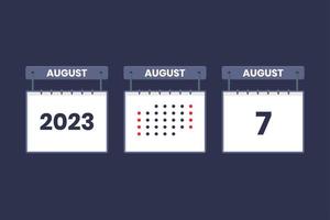 2023 calendar design August 7 icon. 7th August calendar schedule, appointment, important date concept. vector