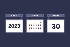 2023 calendar design April 30 icon. 30th April calendar schedule, appointment, important date concept. vector