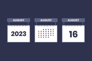 2023 calendar design August 16 icon. 16th August calendar schedule, appointment, important date concept. vector