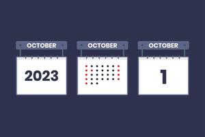 2023 calendar design October 1 icon. 1st October calendar schedule, appointment, important date concept. vector