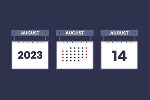 2023 calendar design August 14 icon. 14th August calendar schedule, appointment, important date concept. vector