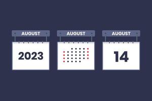 2023 calendar design August 14 icon. 14th August calendar schedule, appointment, important date concept. vector