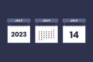 2023 calendar design July 14 icon. 14th July calendar schedule, appointment, important date concept. vector