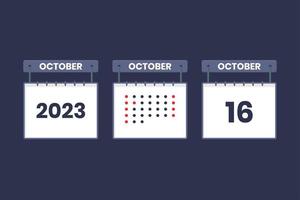 2023 calendar design October 16 icon. 16th October calendar schedule, appointment, important date concept. vector