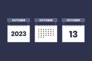 2023 calendar design October 13 icon. 13th October calendar schedule, appointment, important date concept. vector