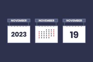 2023 calendar design November 19 icon. 19th November calendar schedule, appointment, important date concept. vector