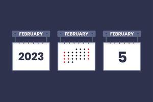 2023 calendar design February 5 icon. 5th February calendar schedule, appointment, important date concept. vector