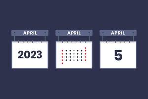 2023 calendar design April 5 icon. 5th April calendar schedule, appointment, important date concept. vector