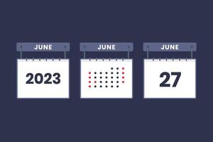 2023 calendar design June 27 icon. 27th June calendar schedule, appointment, important date concept. vector