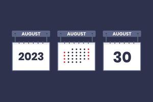 2023 calendar design August 30 icon. 30th August calendar schedule, appointment, important date concept. vector