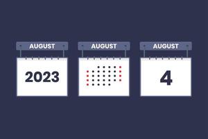 Diseño de calendario 2023 icono del 4 de agosto. Calendario del 4 de agosto, cita, concepto de fecha importante. vector