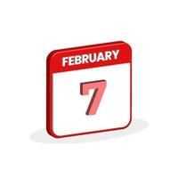 7th February calendar 3D icon. 3D February 7 calendar Date, Month icon vector illustrator