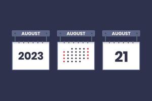 2023 calendar design August 21 icon. 21st August calendar schedule, appointment, important date concept. vector