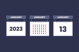 2023 calendar design January 13 icon. 13th January calendar schedule, appointment, important date concept. vector