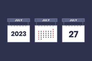 2023 calendar design July 27 icon. 27th July calendar schedule, appointment, important date concept. vector