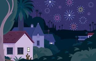 Night Celebration On Suburbs With Fireworks  Background vector