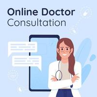 Online doctor consultation card template. Telehealth service. Editable social media post design. Flat vector color illustration for poster, web banner, ecard