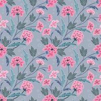 Pink blooming flowers in batik style seamless pattern. vector