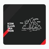 fondo de presentación creativa rojo y negro para la naturaleza. Cerro. paisaje. montaña. icono de línea de agua vector