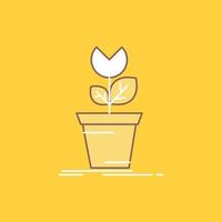 adventure. game. mario. obstacle. plant Flat Line Filled Icon. Beautiful Logo button over yellow background for UI and UX. website or mobile application vector