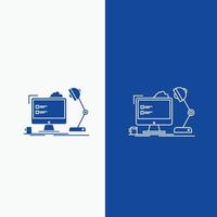 workplace. workstation. office. lamp. computer Line and Glyph web Button in Blue color Vertical Banner for UI and UX. website or mobile application vector