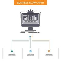 dashboard. admin. monitor. monitoring. processing Business Flow Chart Design with 3 Steps. Glyph Icon For Presentation Background Template Place for text. vector