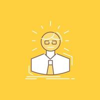 Manager. Employee. Doctor. Person. Business Man Flat Line Filled Icon. Beautiful Logo button over yellow background for UI and UX. website or mobile application vector