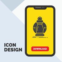 consumo. costo. gastos. más bajo. reducir el icono de glifo en el móvil para la página de descarga. fondo amarillo vector