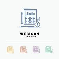 Calculation. data. financial. investment. market 5 Color Line Web Icon Template isolated on white. Vector illustration