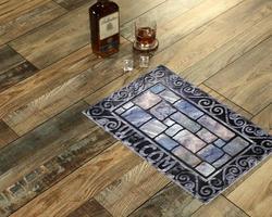 New Delhi, Delhi, IN, 2022 - Blue grey Cobblestone Welcome Entry Door Mat placed with Whiskey and Glass photo