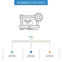 Plano. circuito. electrónica. ingeniería. diseño de diagrama de flujo de negocio de hardware con 3 pasos. icono de línea para el lugar de plantilla de fondo de presentación para texto vector